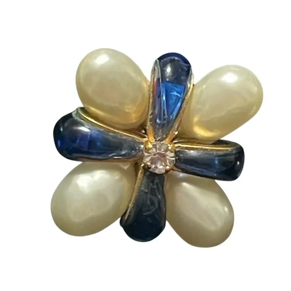 CHANEL Sapphire Gripoix, Pearl & Crystal CC Clip On Earrings Rare Vintage 1994